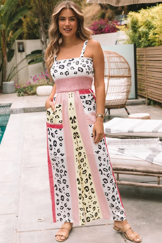 Chic Styles Color Block Mix Print Pocketed Jumpsuit