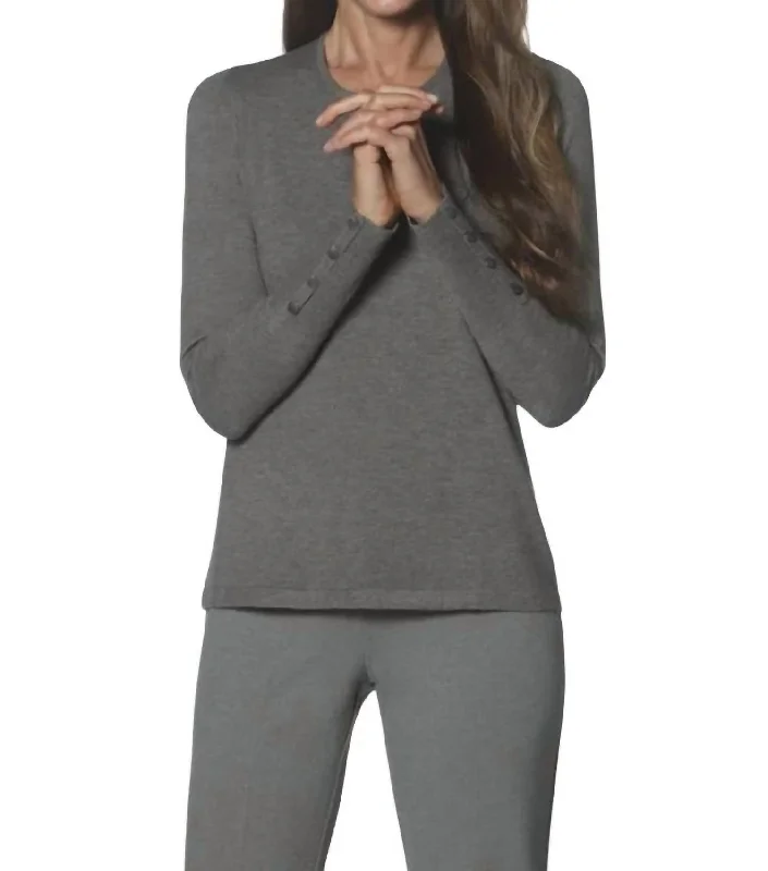 Fashion Frontiers Crew Neck Sweater With Button Sleeve In Putty