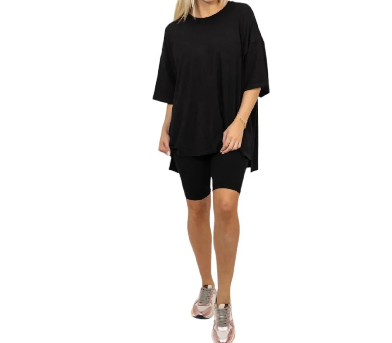 Seasonal Trends Ribbed Knit Biker Short In Black