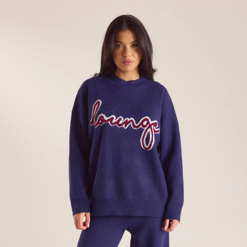 Budget-Friendly Fashion Logo Knitted Crew Neck Jumper - Navy