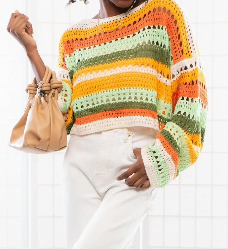 Durable Fashion Picks Between The Lines Striped Crochet Sweater In Orange