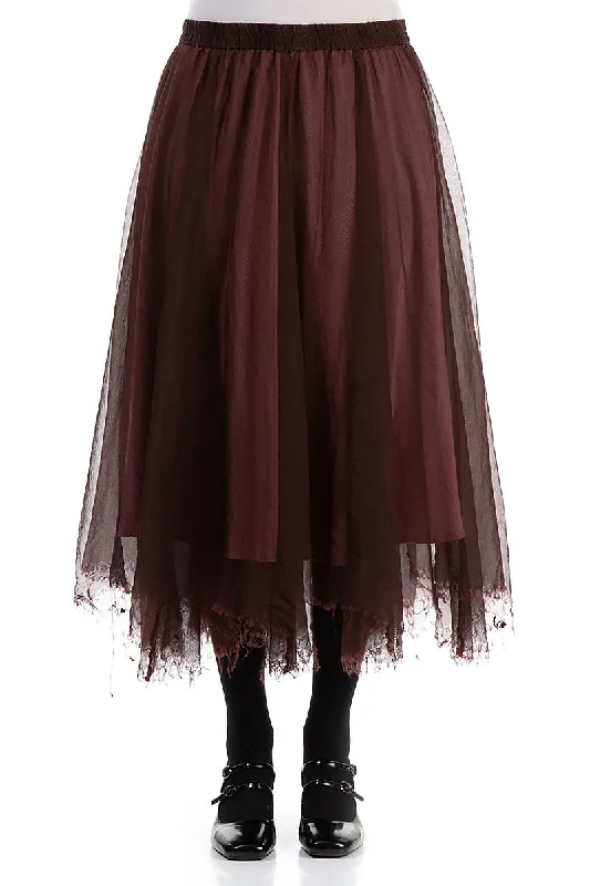 Huge Savings On Parisian Styles Flowy Merlot Silk Chiffon Skirt