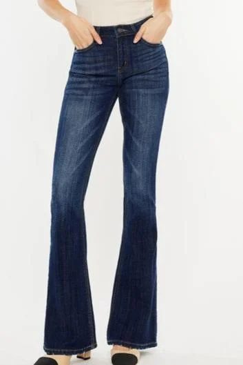 Clearance Event Kan Can Mid Rise Dark Wash Gold Thread Flare Jeans