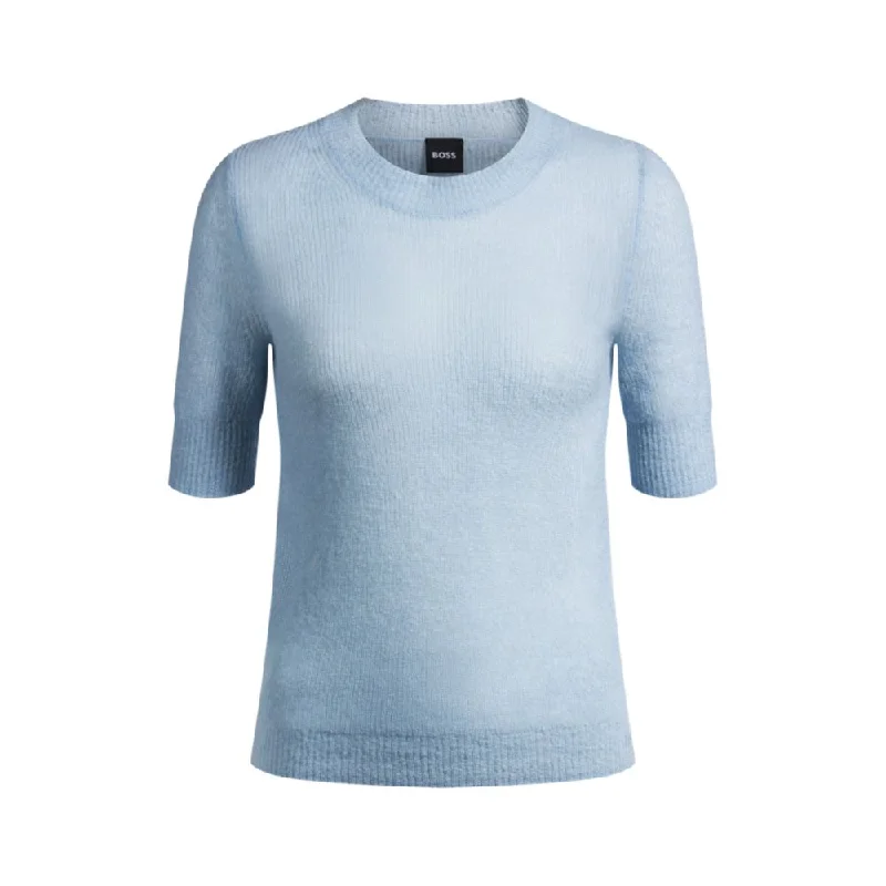 Elegant Clothing Cropped-sleeve knitted sweater in textured wool