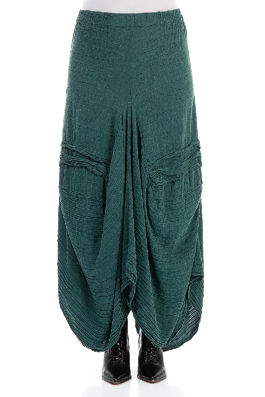 Popular Collection Draped Crinkled Dark Teal Silk Maxi Skirt