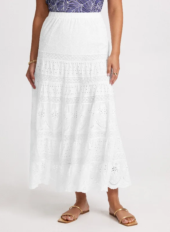 Mega Sale Cotton Eyelet Tiered Maxi Skirt