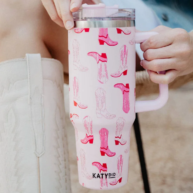 Insulated Drinkware Sale Light Pink Western Boots Tumbler Cup w/ Handle: Light Pink