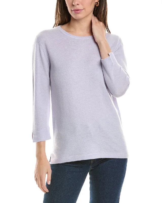 Feminine Allure Forte Cashmere 3/4-Sleeve Crew Cashmere Sweater