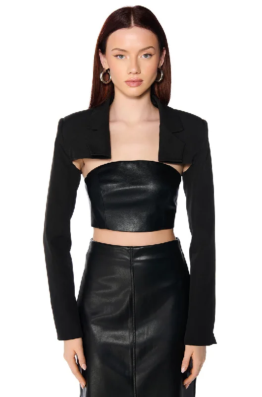 Durable Fashion Picks ULTRA CROP BLAZER BOLERO IN BLACK