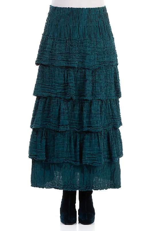Limited Time Tiered Crinkled Teal Silk Maxi Skirt