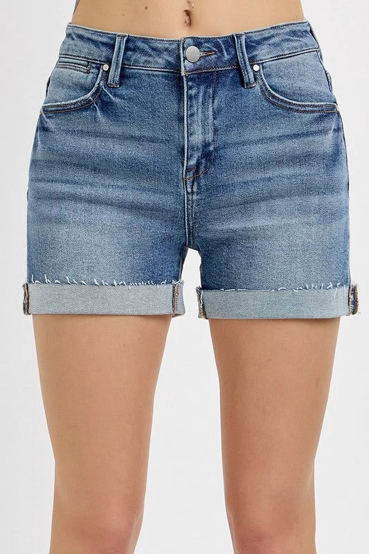 Feminine Soft - Hued Styles Risen Medium Wash Cuffed Shorts