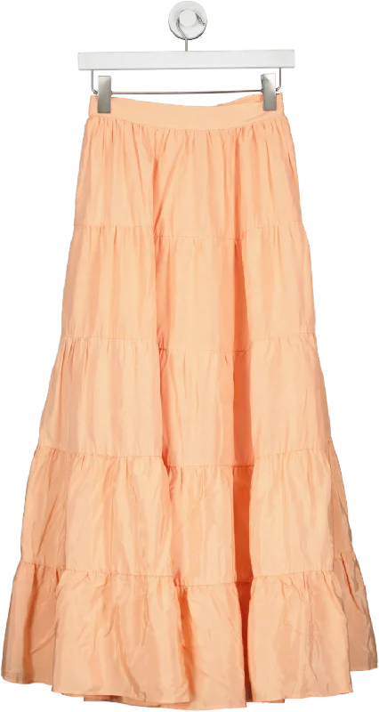Weekend Exclusive By Malina Orange Scarlett High-rise Tiered-hem Rayon Skirt UK XS