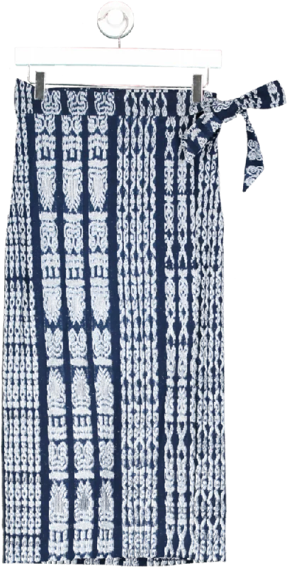 Elevate Your Wardrobe Shakulalvani Blue Resist Dyed Vintage Mayan Foot-loom Woven Wrap Midi Skirt UK 8