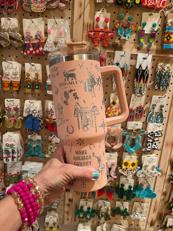 Durable Steel Drinkware WESTERN 40oz Stanley TUMBLER  peach saddle