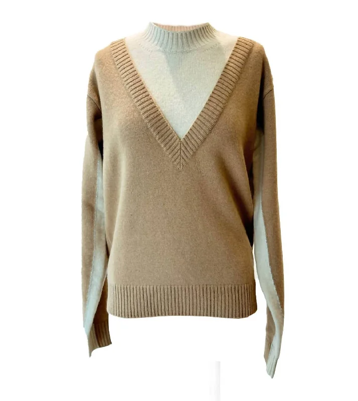 Innovate Your Wardrobe Two-Tone Layered Sweater In Camel / Beige