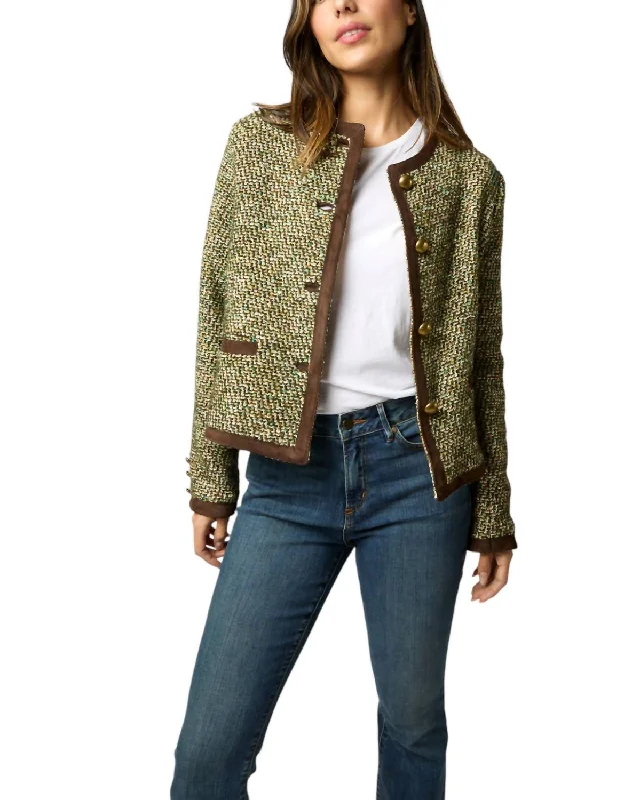 Wardrobe Update Megan Cardigan Jacket In Green/multi Tweed