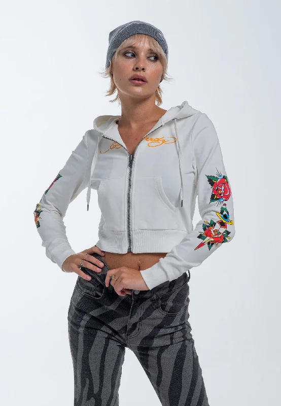 Mid Season Sale Womens Only Live Once Cropped Zip Through Hoodie - White