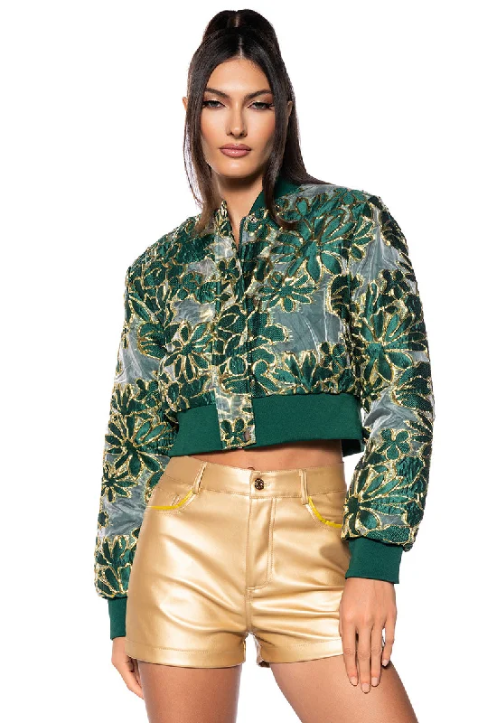 Casual Elegance HOLIDAY TAPESTRY\ BOMBER WITH SHEER BROCADE