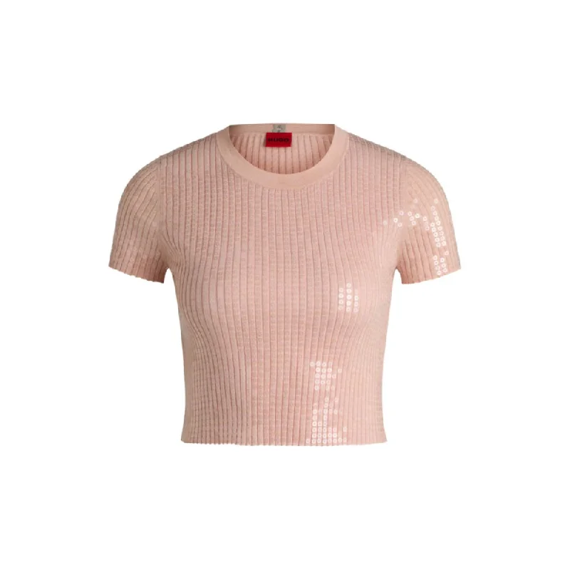 Boutique Styles Ribbed sweater with transparent sequins in slim fit