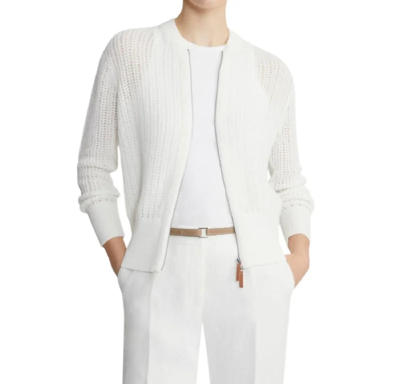 Chic & Cozy Collection Open Knit Zip Cardigan In Cloud