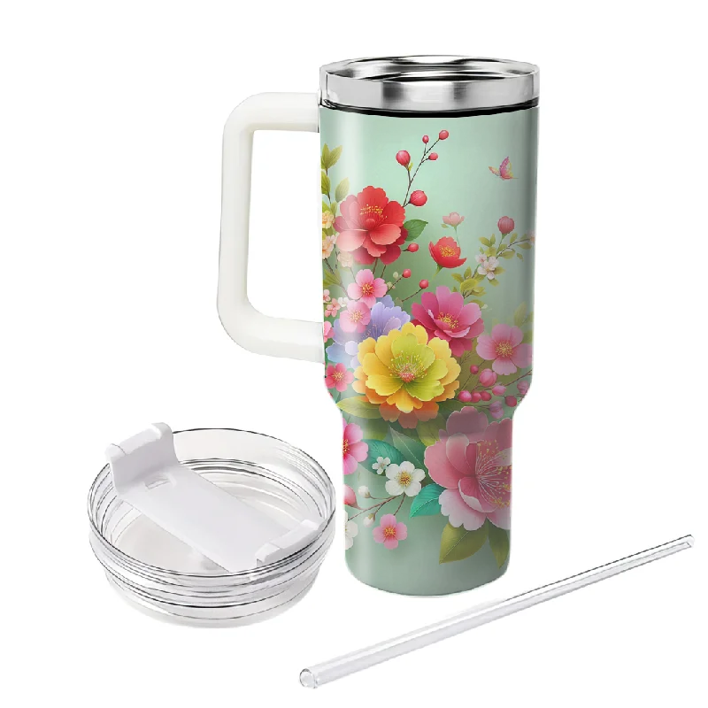 Season Offer Portable Floral Print Mug with Straw