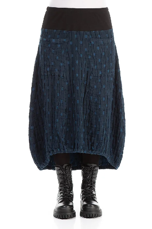 Discover Promotions Longer Back Navy Textured Linen Skirt