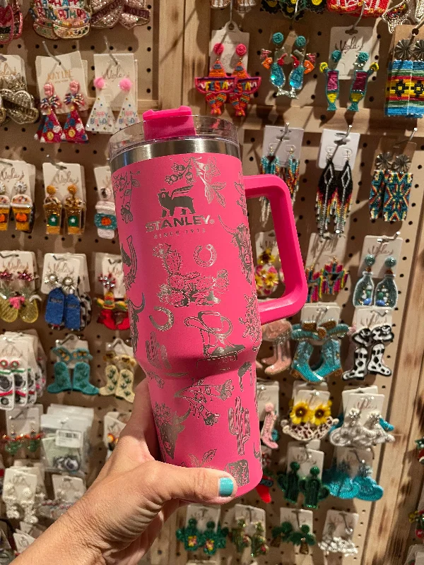 Special Drinkware Promotion WESTERN 40oz Stanley TUMBLER   Hot pink cactus/boots