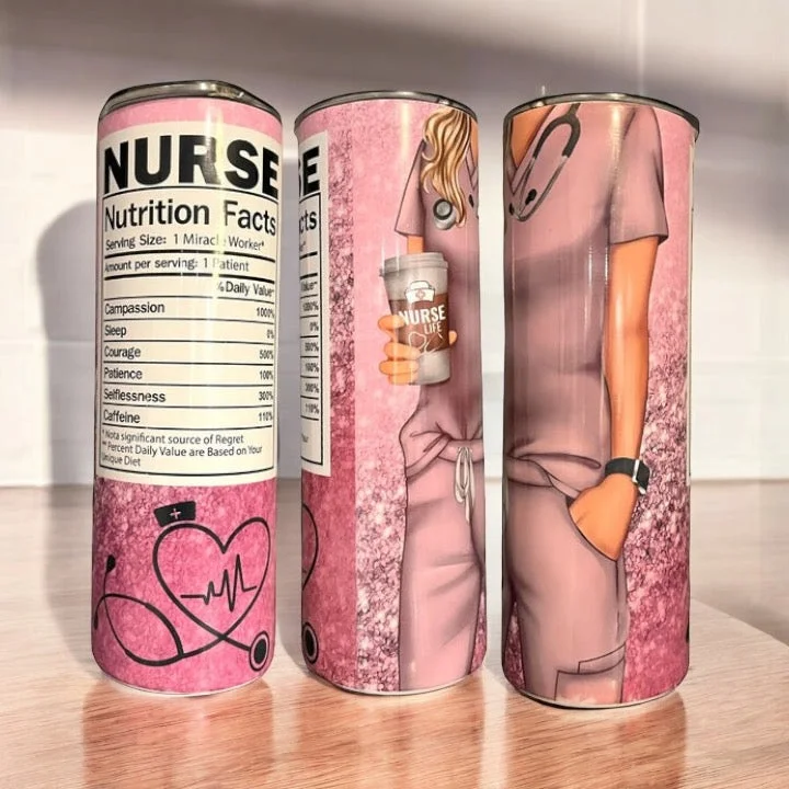 Stainless Steel Cups Key Worker NURSE Pink Scrubs 20/30oz Insulated Skinny Tumbler