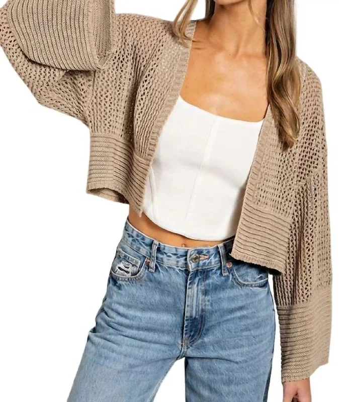 Wardrobe Refresh Eyelet Knit Sweater Cardigan In Oatmeal