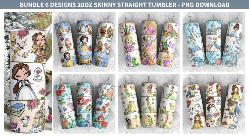 Drinkware Markdowns Bundle Princess Tumbler, Cartoon Tumbler Wrap, 20oz Tumbler Wrap, Princess Tumbler Wrap, Full Tumbler Wrap,Png Instant Download, Png file