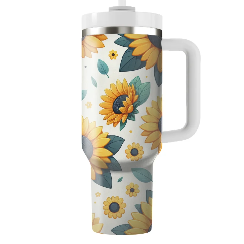 Portable Bottles Sale Radiant Sunflower Pattern Tumbler With Handle
