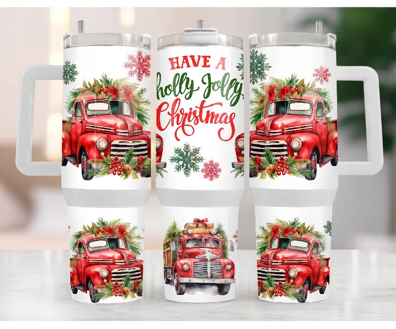 Comfortable Chic Have a Holly Jolly Christmas Red 40 oz Christmas Tumbler with handle Comfortable Chic Have a Holly Jolly Christmas Red 40 oz Christmas Tumbler with handle