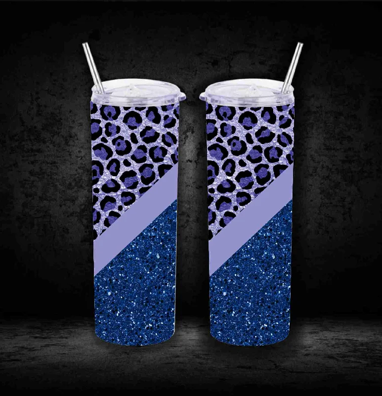 Drinkware Deals Blue Purple Glitter Leopard - Tumbler