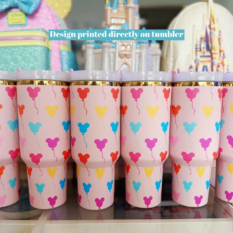 Tumbler Offers Ready to Ship Mouse Balloons on Rose Quartz 40 oz Tumbler
