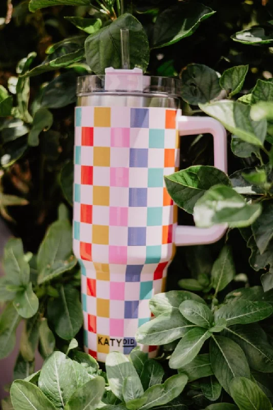 Clearance Event Multicolored Checkered Tumbler Cup w/ Handle