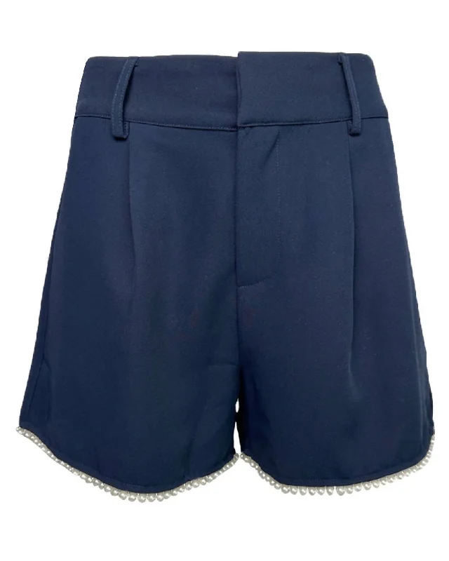 Fashion Deal Women's Pearl Embellished Shorts In Navy