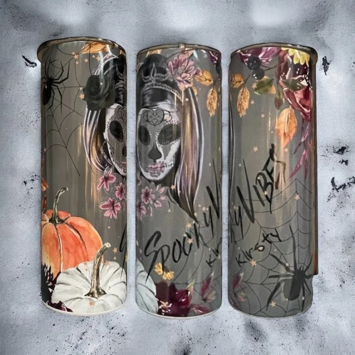 Decorative Drinkware Sale Spooky Vibes 20/30oz Insulated Skinny Tumbler