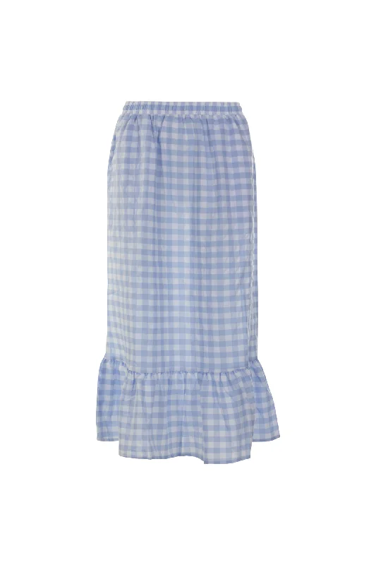 Rustic Countryside Charm Look Gingham Skirt with hem frill | Sky/White Big Check | 4077AR