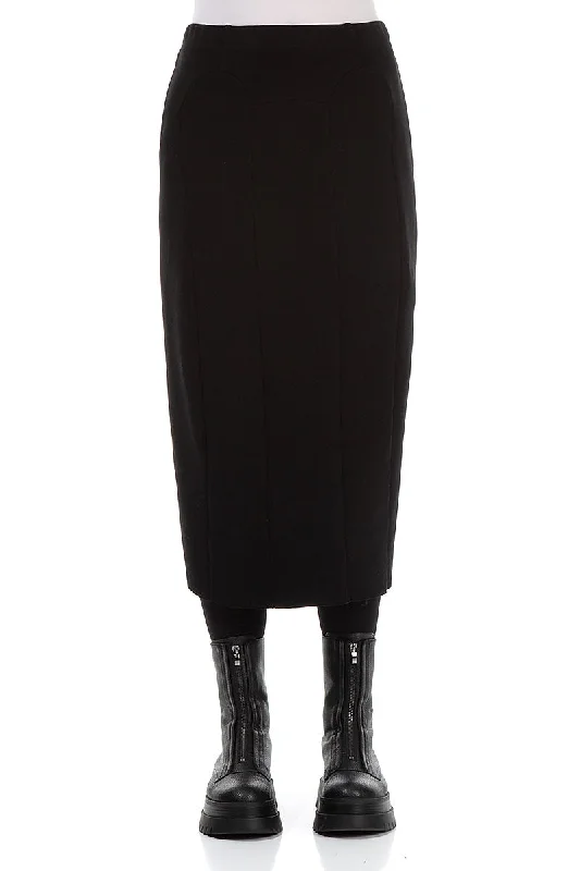 Budget Friendly Black Cotton Pencil Skirt