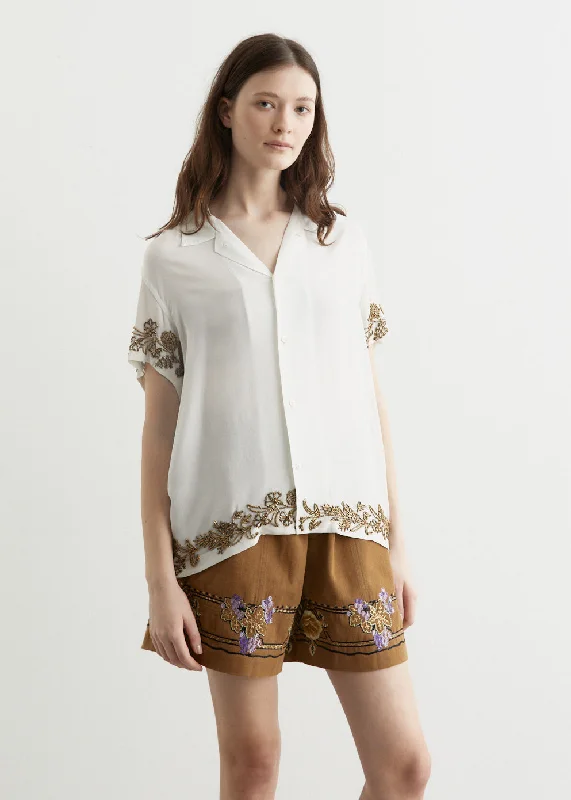 Chic Trend Collection Beaded Wheat Flower Short-Sleeve Shirt
