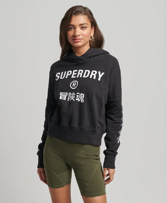 Chic Everyday Wear Code Core Sport Crop Box Hood | Black