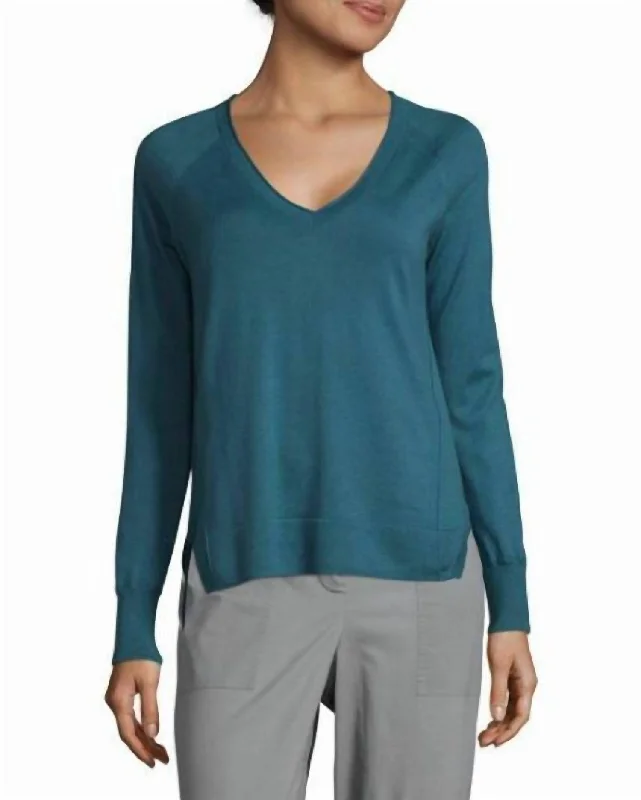 Trend Driven Wardrobe Pomona V-Neck Cotton Knit Relaxed Fit Sweater In Blue