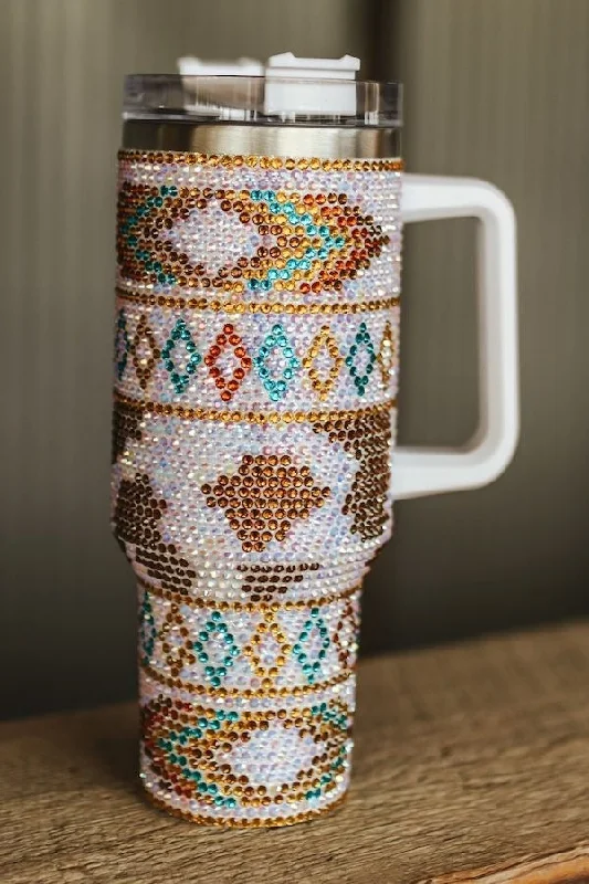 Eco-Friendly Cups Rhinestone Southwest 40oz TUMBLER   Ivory