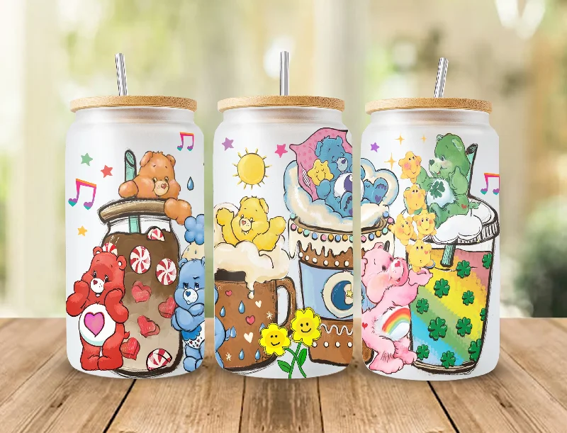 On-The-Go Drinkware Bears Cartoons 16oz Wrap, 16oz Libbey Glass Can, Frosted Can Glass, Sublimation Design, Rainbow Design, Cute Bears Wrap,Cute Cartoon Design 3 On-The-Go Drinkware Bears Cartoons 16oz Wrap, 16oz Libbey Glass Can, Frosted Can Glass, Sublimation Design, Rainbow Design, Cute Bears Wrap,Cute Cartoon Design 3