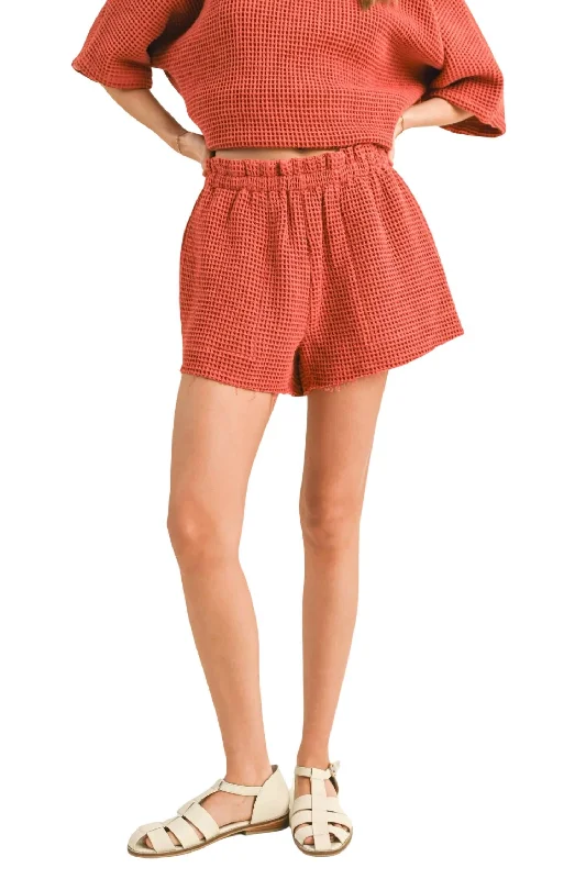 Stylish Looks Textured Waffle Woven Short In Brick