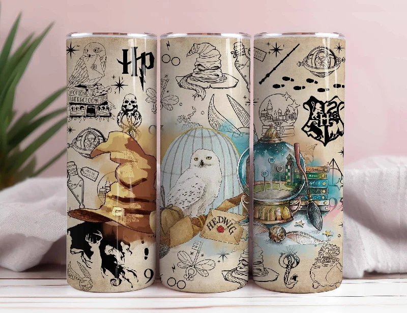 Drinkware Bundle Deal Harry Potter 20oz Tumbler PNG, Hogwarts Alumni, Magic Wand Symbol, Wizardy Houses