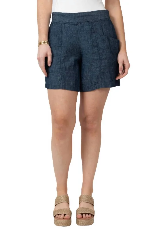 Day-To-Night Styles Chambray Linen Shorts In Indigo