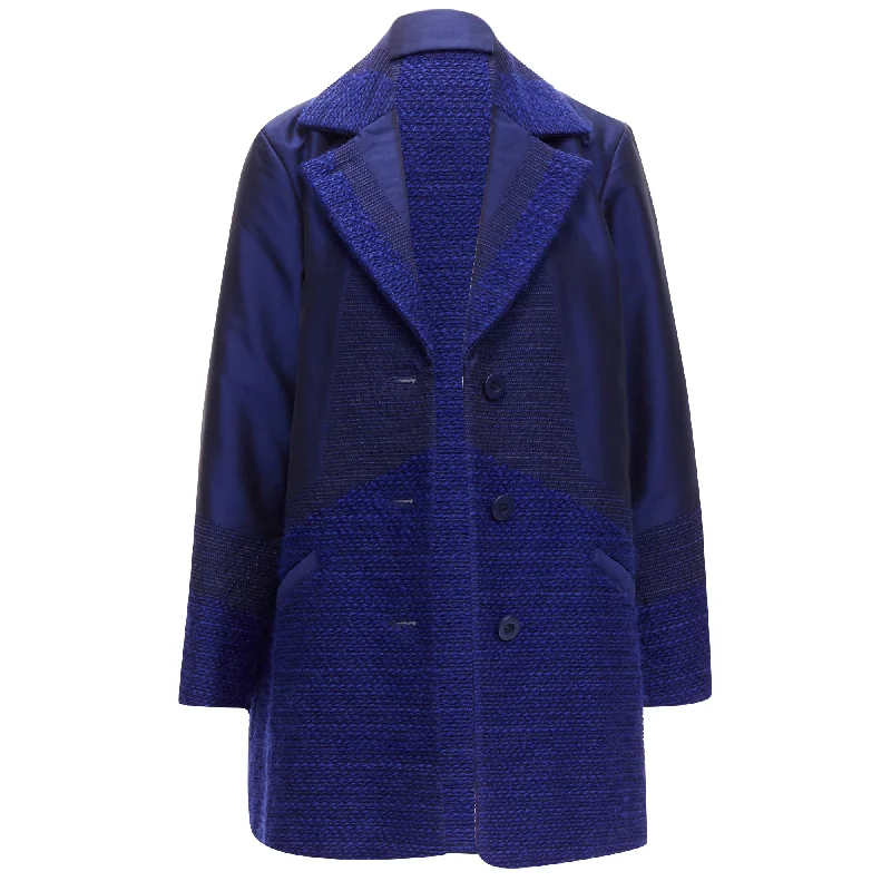 Bold Patterns Issey Miyake cobalt taffeta tweed multi-texture jacket coat