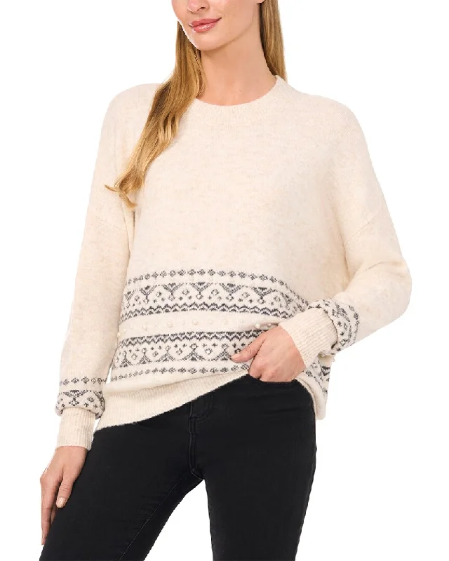 Romantic Date - Night Ensemble CeCe Fairisle Pearl Stripe Pullover Sweater
