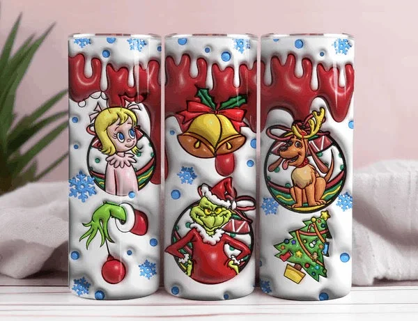 Chic Style, Always In Vogue Grinch and Friends 3D Inflated 20oz Christmas Tumbler